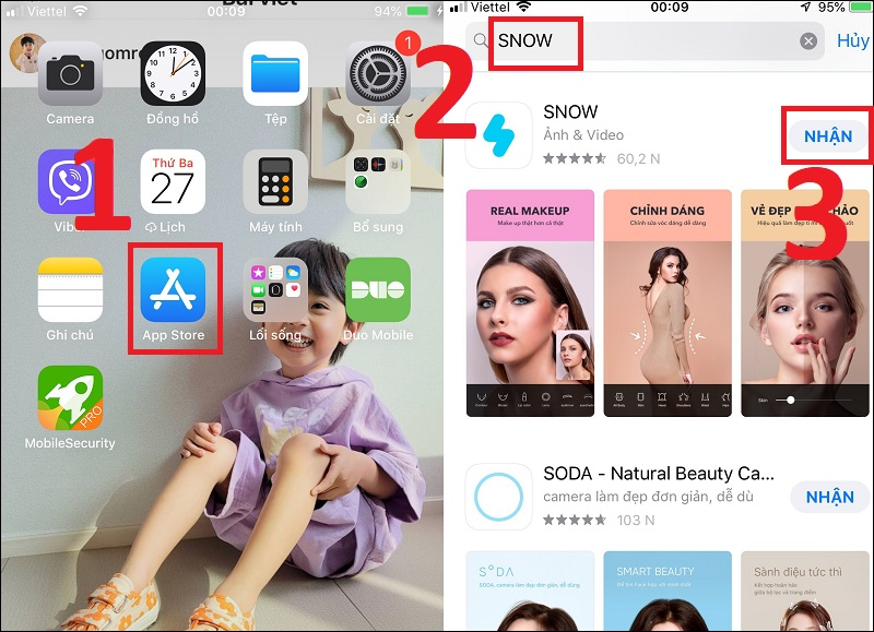 Thao tác tải SNOW trên iPhone